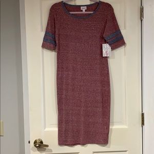 LuLaRoe red, white, and gray Julia dress S NWT